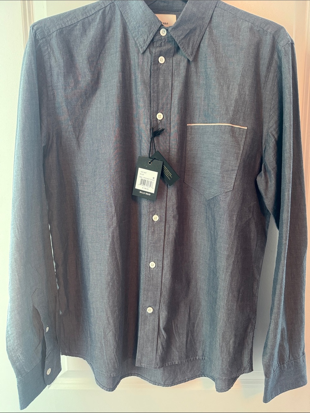 Brand New With Tags Billy Reid Men's Blue MSL 1 Pocket Button-Down Shirt - Med.
